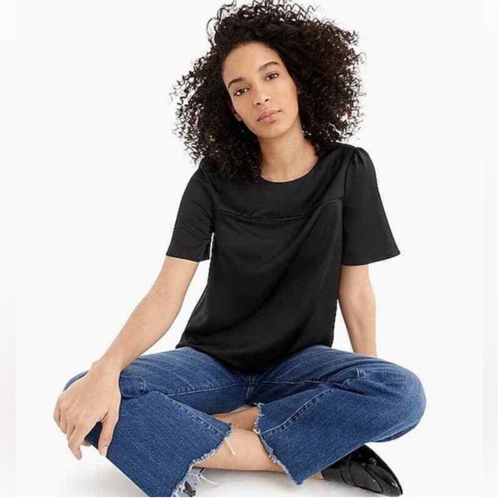 J. Crew 365 Hammered Satin Short Sleeve Top Women's Black Size 4